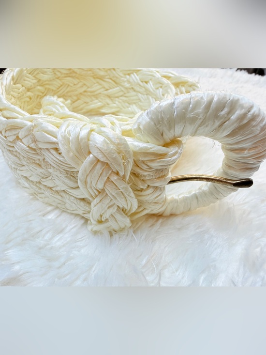 Vintage Accessories - Vintage Handmade Cream Braided Belt with Brass Hook XS-XL